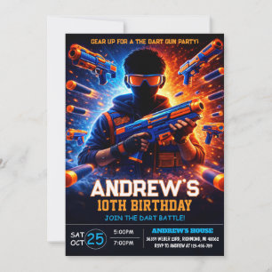 Personal Battle Nerf Dart Blaster Birthday Invitation