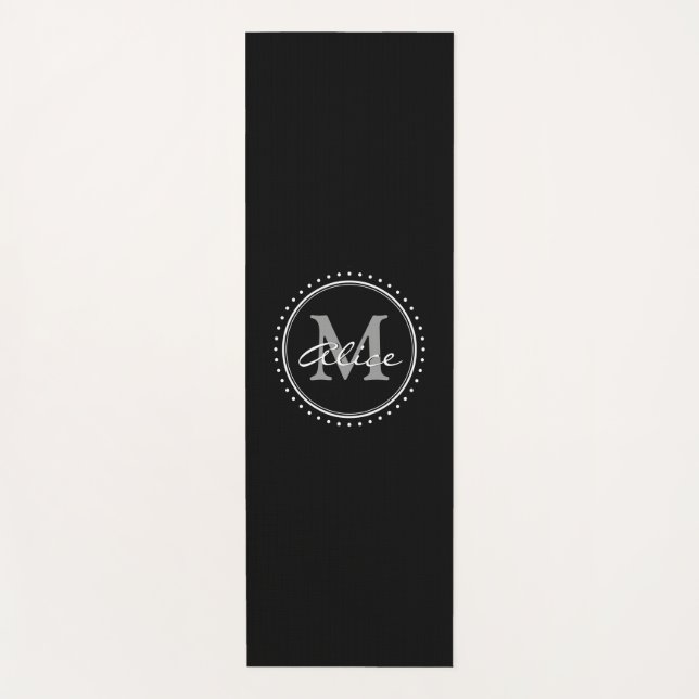 Personal Black White Classy Monogram Yoga Mat (Front)