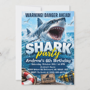 Personal Blue Shark Birthday Invitation