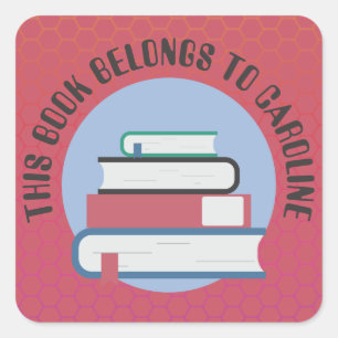 PERSONAL BOOKPLATE, BOOKS, PILED BOOKS, TEXTBOOKS SQUARE STICKER