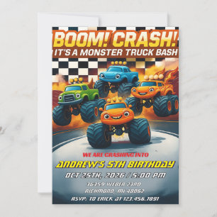 Personal Boom Crash Monster Truck Birthday Invitation