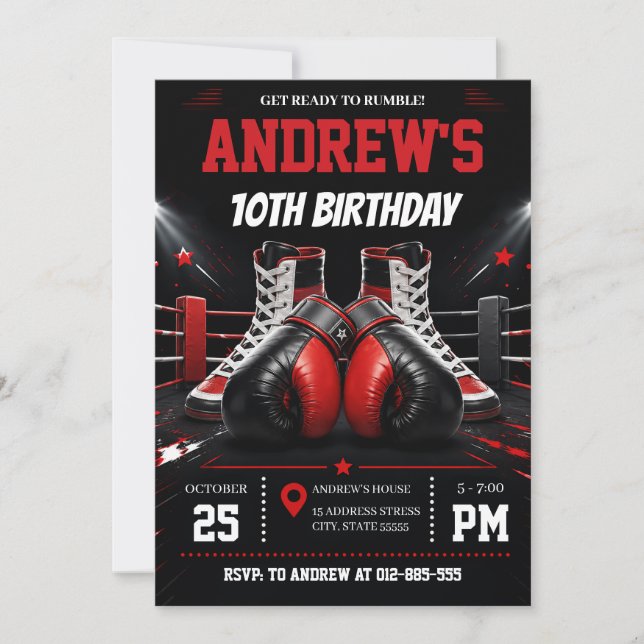 Personal Boxing Boy Birthday Invitation (Front)