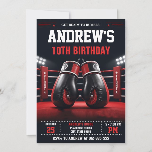 Personal Boxing Fighter Birthday Invitation (Front)