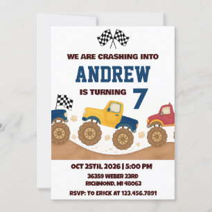 Personal Boy Monster Truck Birthday Party Invitation