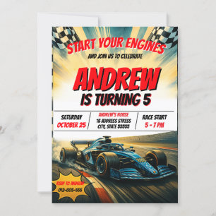 Personal boy Sports Racing Car Birthday party Invitation