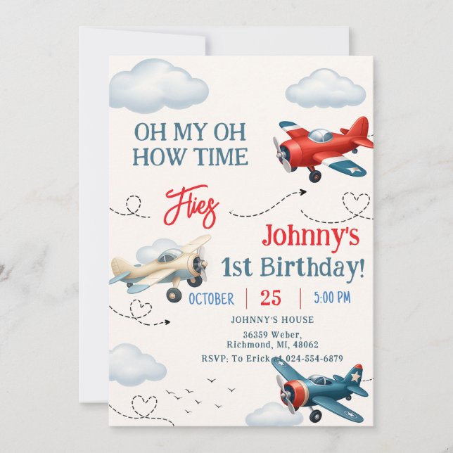 Personal Boy Time Flies 1st Birthday Invitation (Front)