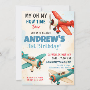 Personal Boy Time Flies 1st Birthday party Invitation