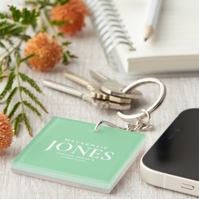 Personal Brand Business Logo Modern Mint Green Key Ring (Front Right)