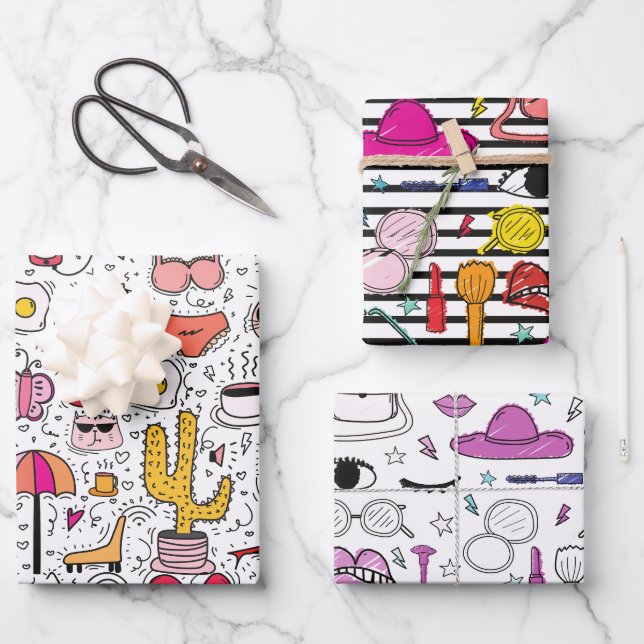 Personal care fashion cosmetics Girly Pattern Wrapping Paper Sheet (Front)