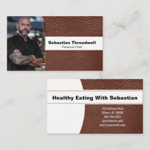 Personal Chef Brown Leather Custom Photo Business Card