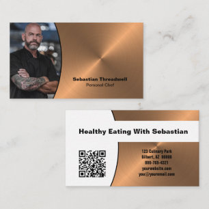 Personal Chef Brushed Copper Custom Photo QR Code  Business Card