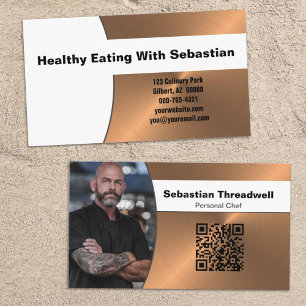 Personal Chef Brushed Copper Custom Photo QR Code Business Card