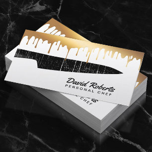Personal Chef Catering Black Knife Chic Gold Drips Business Card