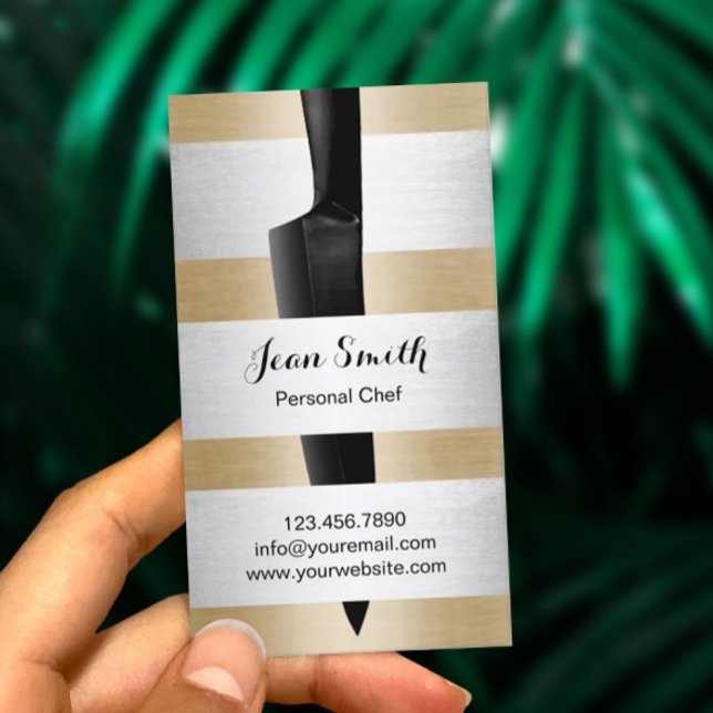 Personal Chef Catering Black Knife Gold Silver Business Card (Creator Uploaded)