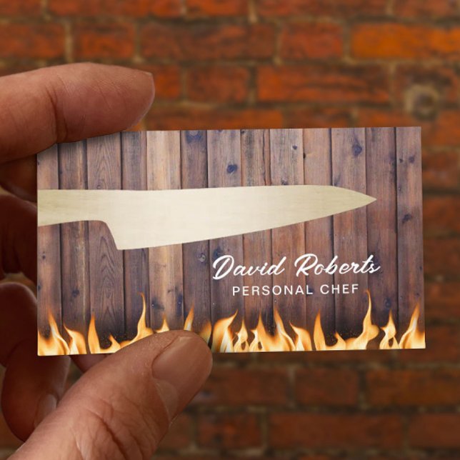 Personal Chef Catering Gold Knife & Fire Wood Business Card (Creator Uploaded)