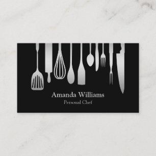 Personal Chef Catering Kitchen Silver Utensils Business Card