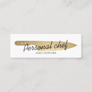 Personal chef chic gold knife minimalist catering mini business card