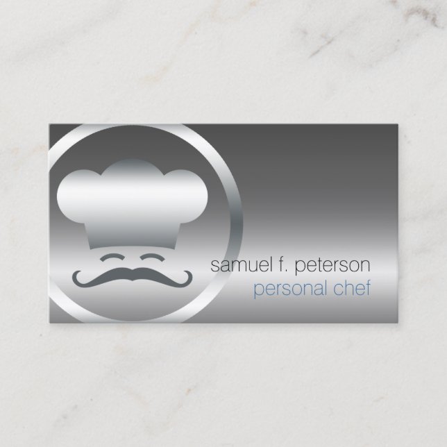 Personal Chef Chrome Chef Hat Icon Food Services Business Card (Front)