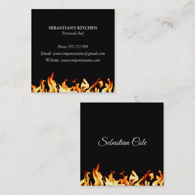 Personal Chef Culinary Flaming Fire Catering Square Business Card (Front/Back)