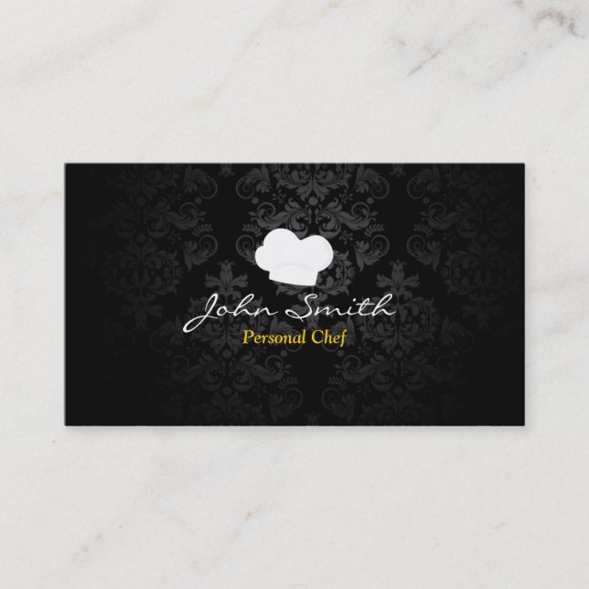 Personal Chef Elegant Dark Damask Business Card (Front)