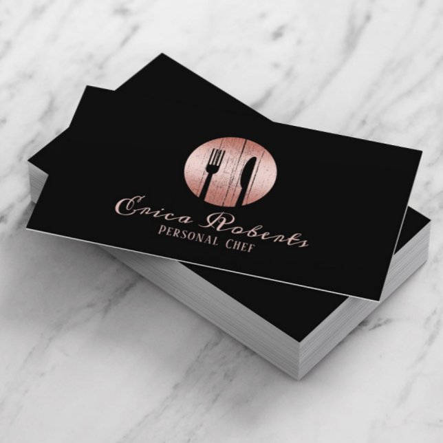 Personal Chef Event Catering Black & Rose Gold Business Card (Creator Uploaded)