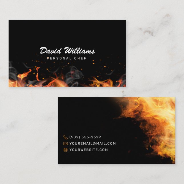 Personal Chef Flaming Fire Catering Business Card (Front/Back)