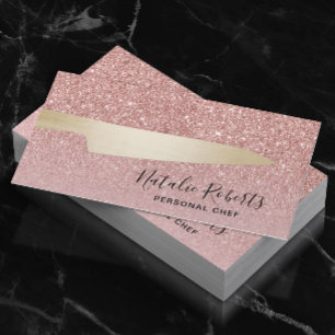 Personal Chef Gold Knife Modern Rose Gold Glitter Business Card