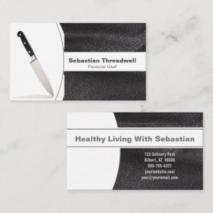Personal Chef Knife Black Leather Custom Photo Business Card