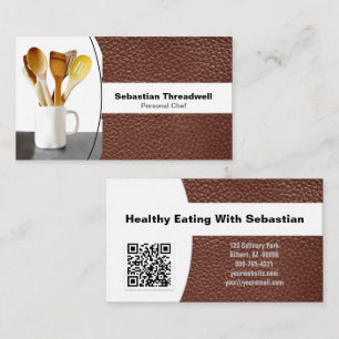 Personal Chef Leather Custom Photo QR Code Business Card