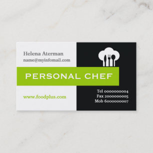 Personal chef minimalist black, white, green business card