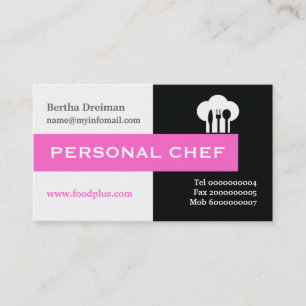 Personal chef minimalist black, white, hot pink business card