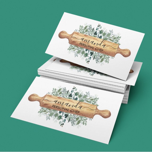 Personal Chef Pastry Catering Rolling Pin Leaves Business Card (Creator Uploaded)