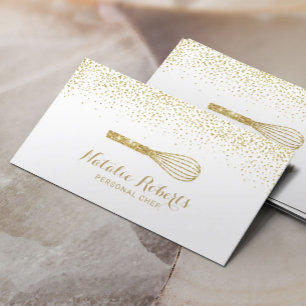 Personal Chef Pastry Modern Gold Confetti Bakery Business Card