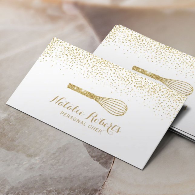 Personal Chef Pastry Modern Gold Confetti Bakery Business Card (Creator Uploaded)