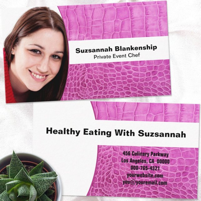 Personal Chef Pink Leather Custom Photo Business Card (Creator Uploaded)
