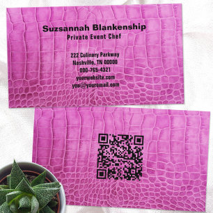 Personal Chef Pink Leather QR Code Custom Business Card