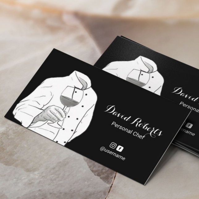 Personal Chef Professional Black & White Catering Business Card (Creator Uploaded)