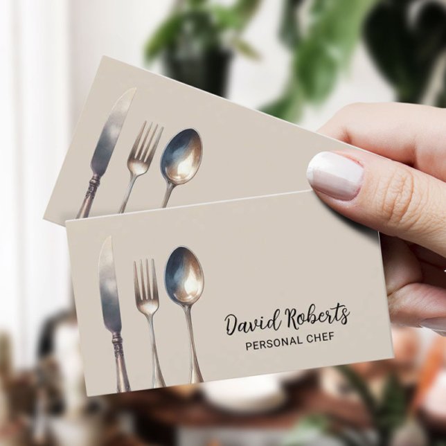 Personal Chef Restaurant Catering Elegant Cream Business Card (Creator Uploaded)