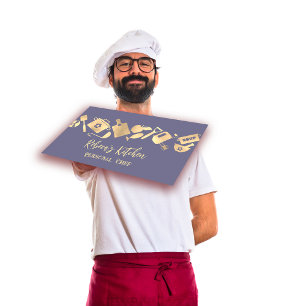 Personal Chef Restaurant Catering Logo QR Blue Business Card