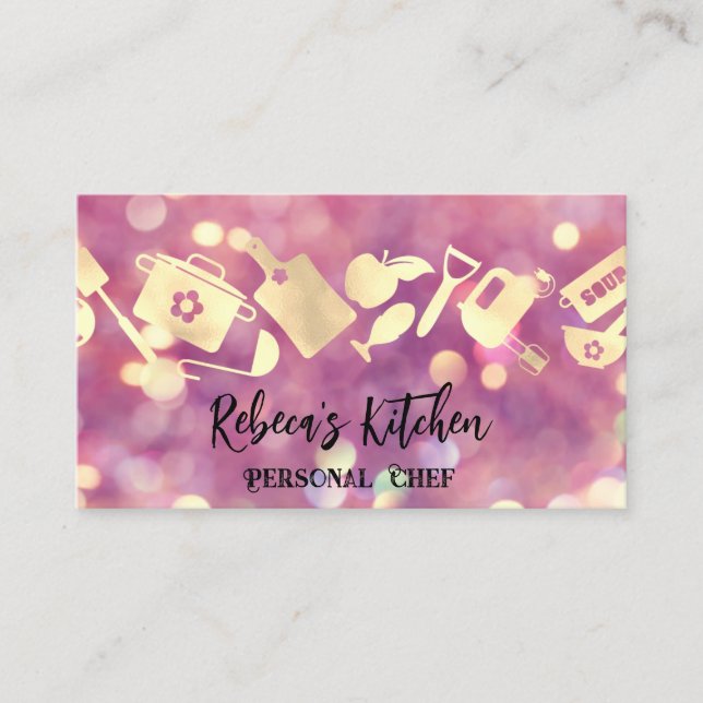 Personal Chef Restaurant Catering Logo QR CodePink Business Card (Front)