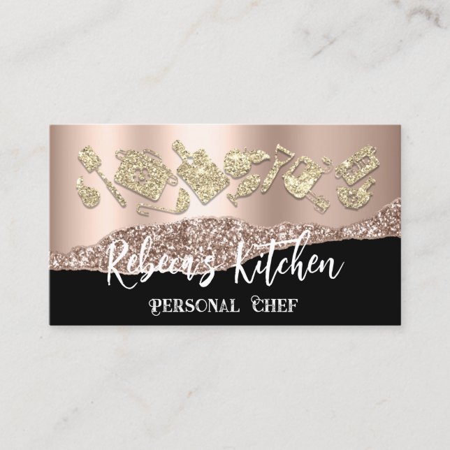 Personal Chef Restaurant Catering QR Logo Gold  Business Card (Front)