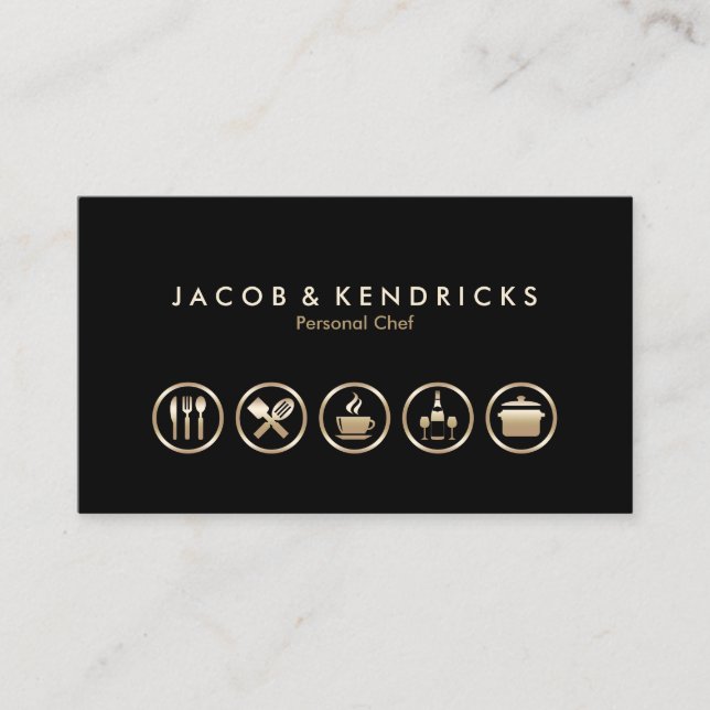 Personal Chef Services Gold Icons BusinessCard Business Card (Front)