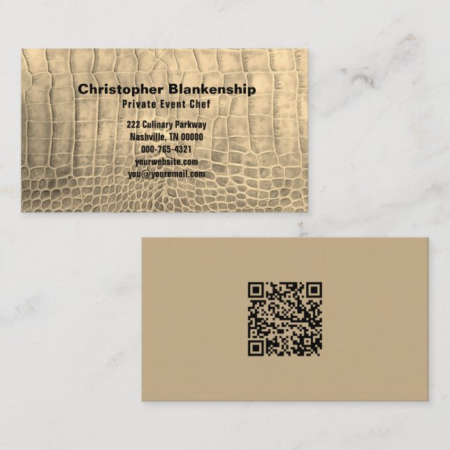 Personal Chef Tan Snake Skin Texture QR Code Business Card (Front/Back)