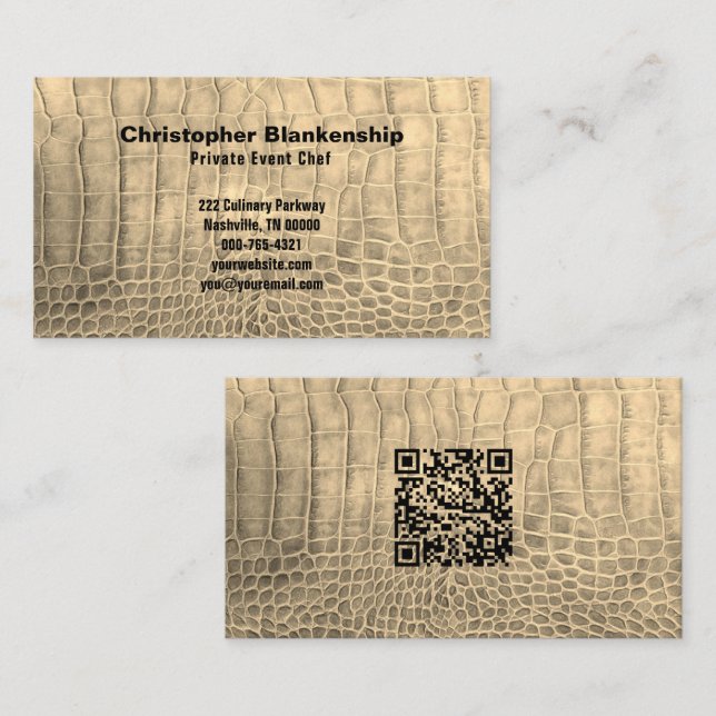 Personal Chef Tan Snake Skin Texture QR Code Business Card (Front/Back)