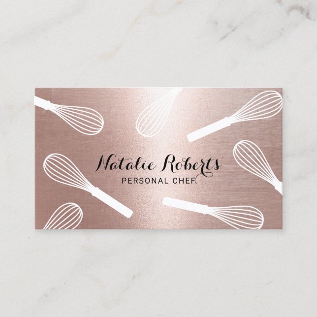 Personal Chef Whisk Pastry Bakery Rose Gold Business Card (Front)