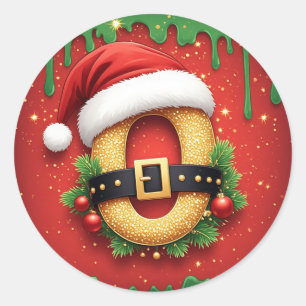 Personal Christmas Monogram O with Santa Hat Classic Round Sticker