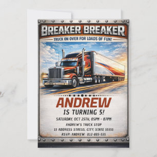 Personal Classic Big Rig Truck Birthday party Invitation