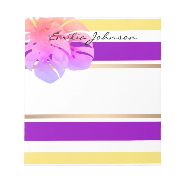 Personal, colourful, floral, decoration, pink notepad (Front)