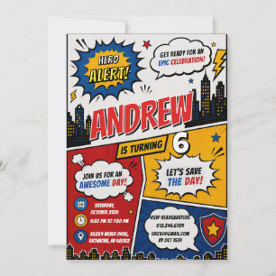 Personal Comic Super hero Birthday Invitation