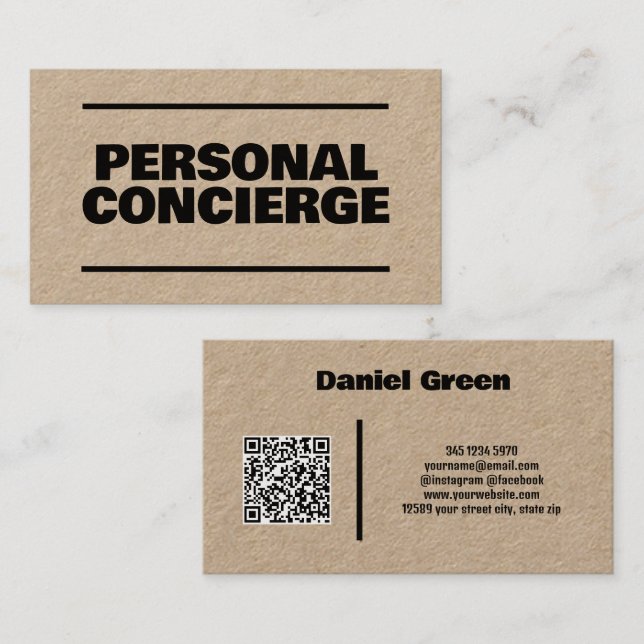 Personal Concierge QR Kraft Business Card (Front/Back)